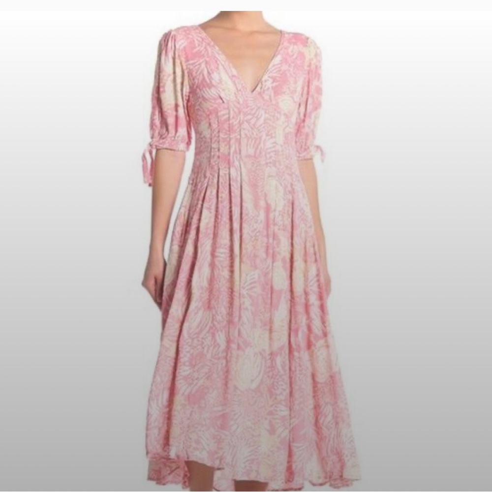 Free People- Forever Always Midi Dress in Pink Combo size 2